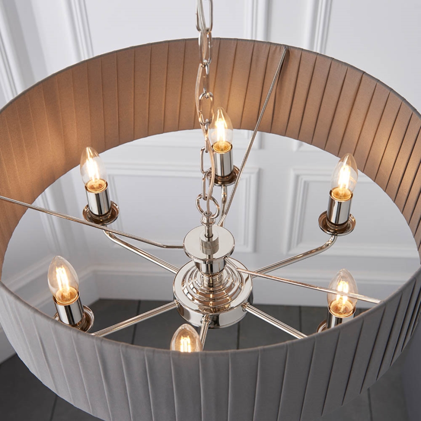 Endon 94397 - Pendel med kædeophæng HIGHCLERE 6xE14/40W/230V grå/skinnende krom