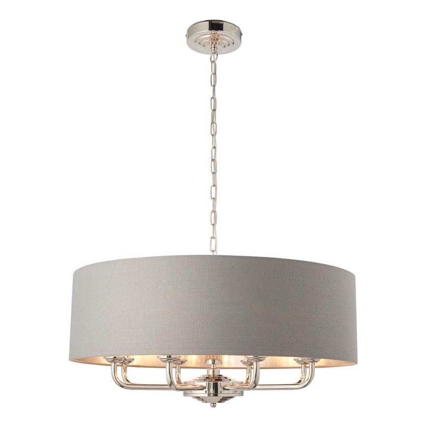 Endon 94415 - Pendel med kædeophæng HIGHCLERE 8xE14/40W/230V grå/skinnende krom diameter 70 cm