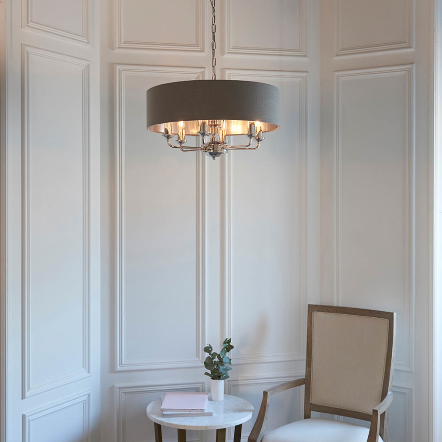 Endon 94415 - Pendel med kædeophæng HIGHCLERE 8xE14/40W/230V grå/skinnende krom diameter 70 cm