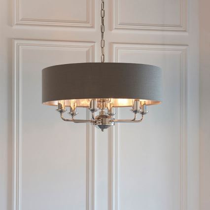 Endon 94415 - Pendel med kædeophæng HIGHCLERE 8xE14/40W/230V grå/skinnende krom diameter 70 cm