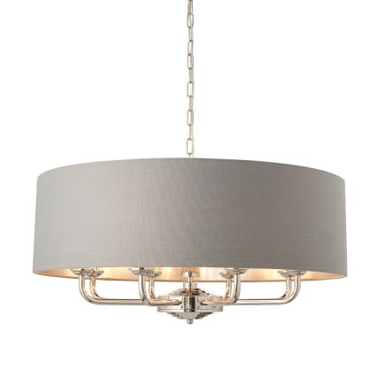 Endon 94415 - Pendel med kædeophæng HIGHCLERE 8xE14/40W/230V grå/skinnende krom diameter 70 cm