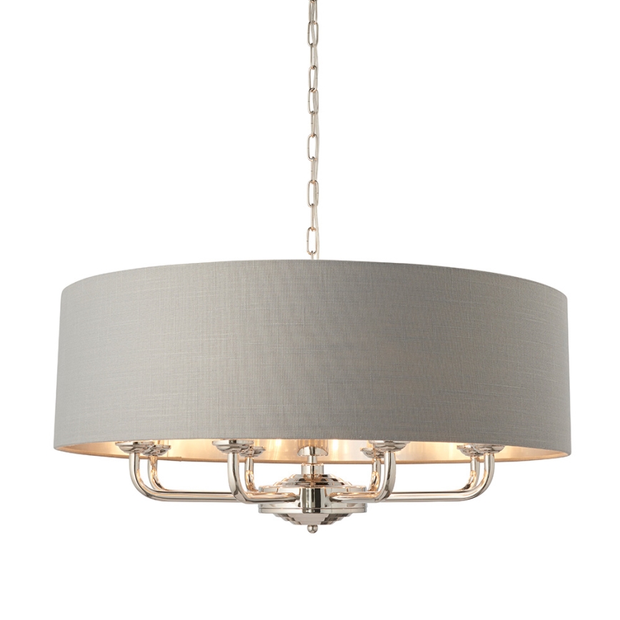 Endon 94415 - Pendel med kædeophæng HIGHCLERE 8xE14/40W/230V grå/skinnende krom diameter 70 cm