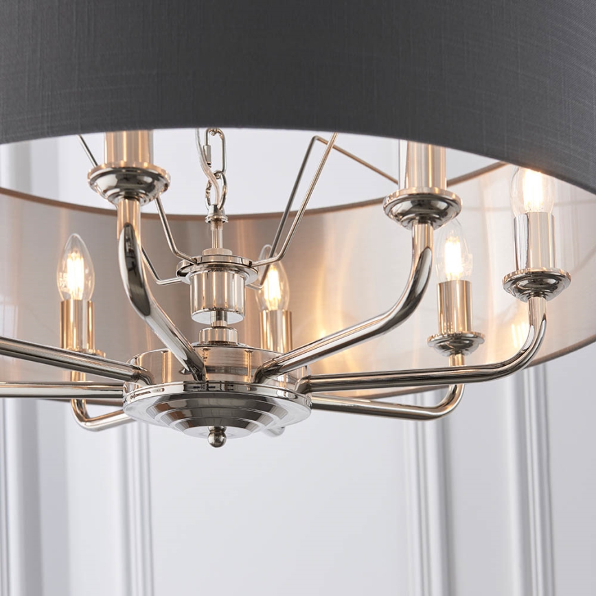 Endon 94415 - Pendel med kædeophæng HIGHCLERE 8xE14/40W/230V grå/skinnende krom diameter 70 cm