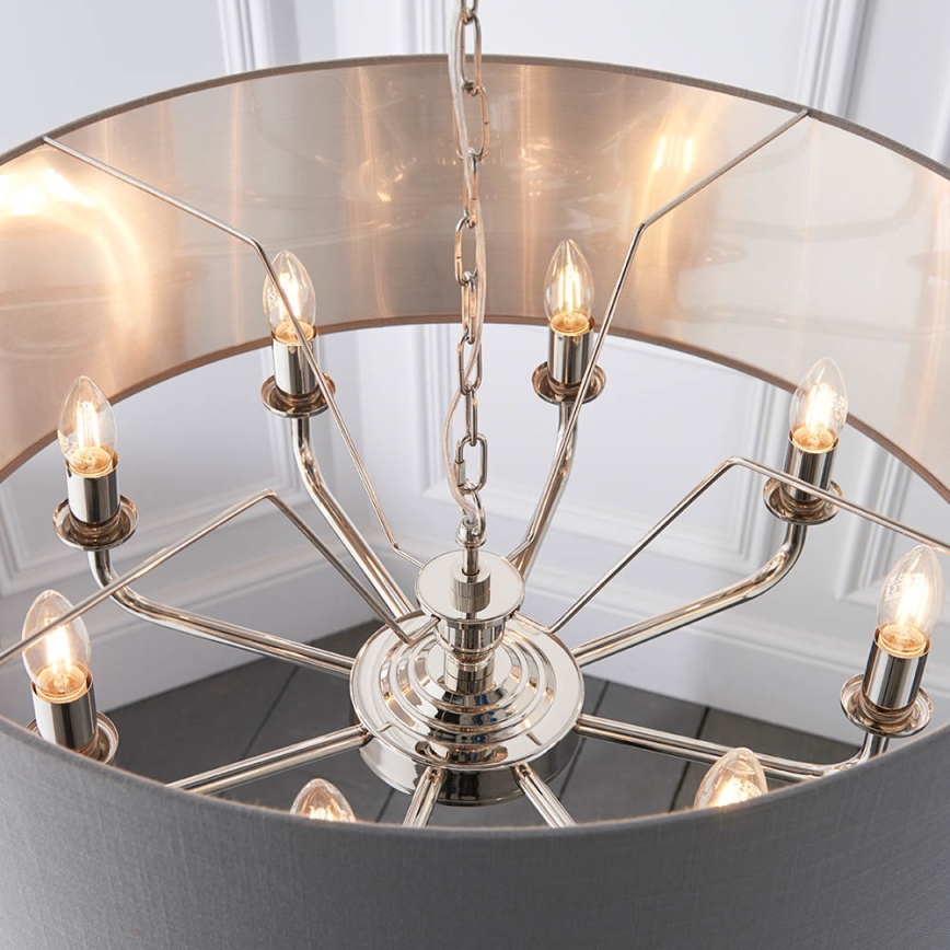 Endon 94415 - Pendel med kædeophæng HIGHCLERE 8xE14/40W/230V grå/skinnende krom diameter 70 cm