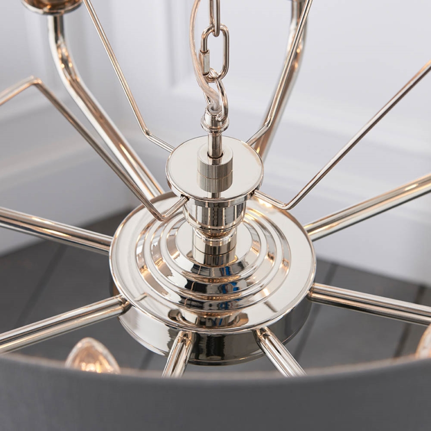 Endon 94415 - Pendel med kædeophæng HIGHCLERE 8xE14/40W/230V grå/skinnende krom diameter 70 cm