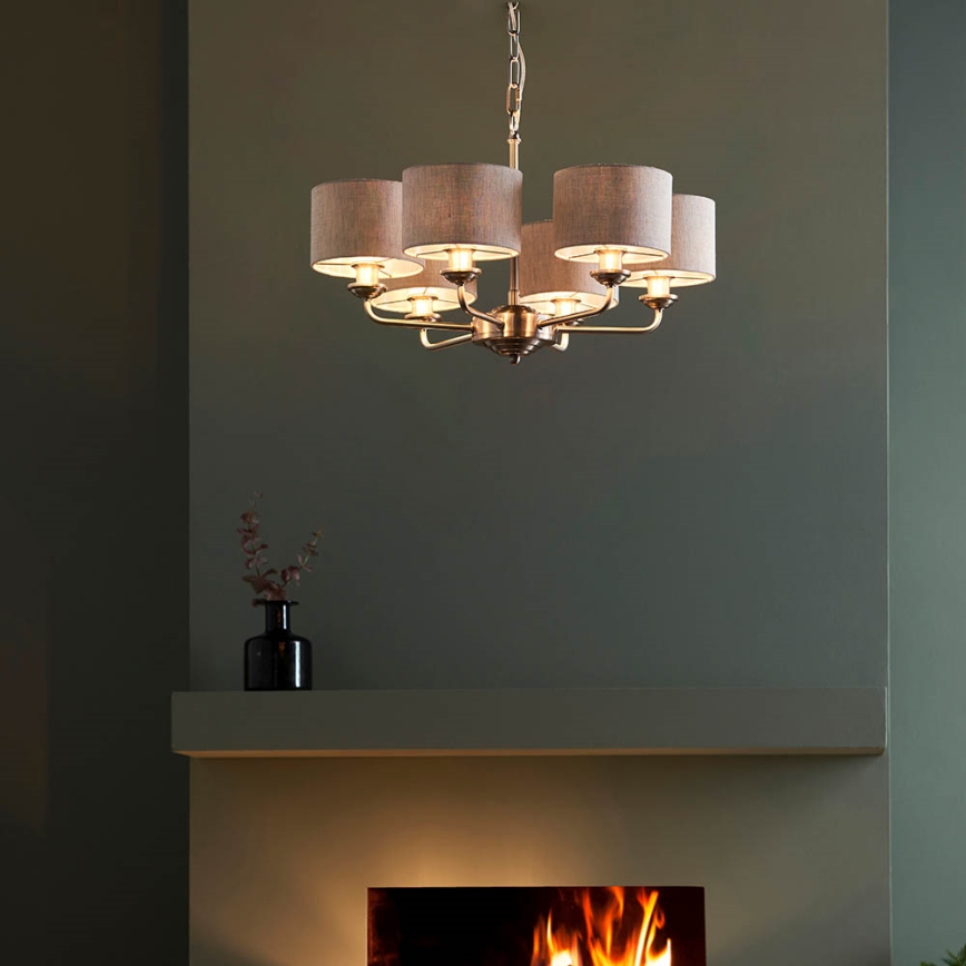 Endon 99151 - Kædeophængt lysekrone HIGHCLERE 6xE14/28W/230V grå/mat krom Ø 53 cm