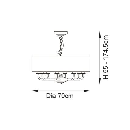 Endon 99152 - Pendel med kædeophæng HIGHCLERE 8xE14/40W/230V grå/mat krom diameter 70 cm