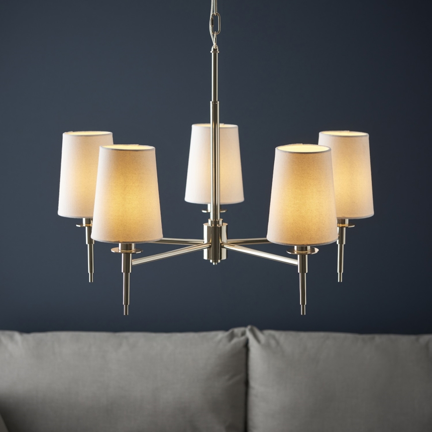 Endon 99457 - Kædeophængt lysekrone 5xE14/6W/230V poleret krom/hvid