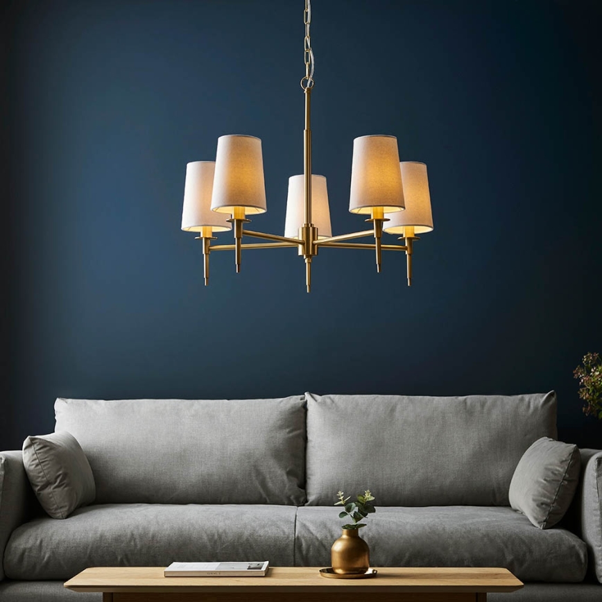 Endon 99458 - Kædeophængt lysekrone 5xE14/6W/230V guld/hvid