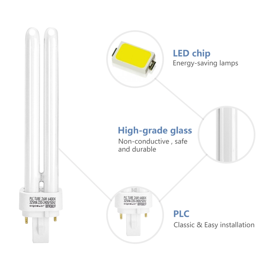 Energibesparende kompaktlysrør G24d-3/26W/230V 6500K