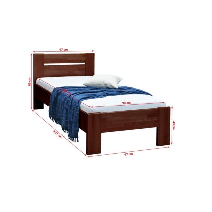 Enkeltmandseng AMBER 90x200 cm, mørk valnød