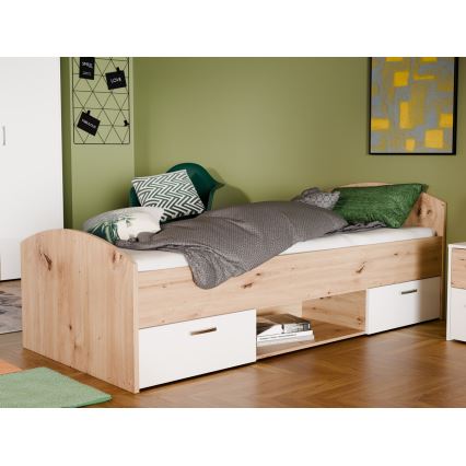 Enkeltmandseng med opbevaringsplads URO 90x200 cm artisan-eg/hvid