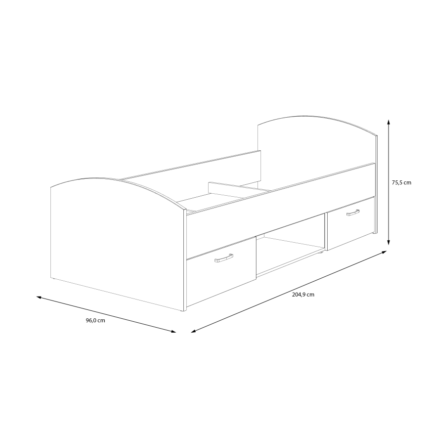 Enkeltmandseng med opbevaringsplads URO 90x200 cm artisan-eg/hvid