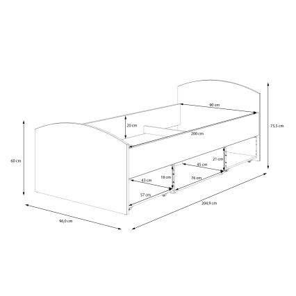Enkeltmandseng med opbevaringsplads URO 90x200 cm artisan-eg/hvid