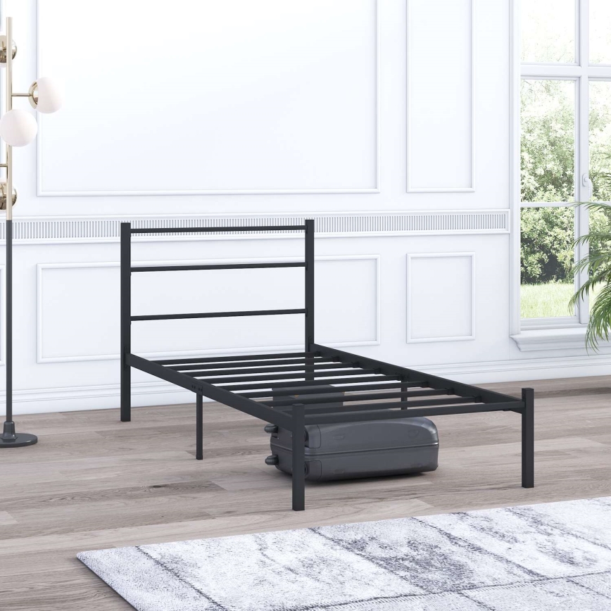 Enkeltseng i metal FERON 90x200 cm, sort, bæreevne 120 kg