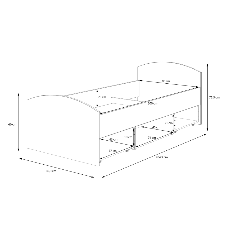 Enkeltseng med opbevaringsplads URO 90x200 cm artisan-eg/hvid