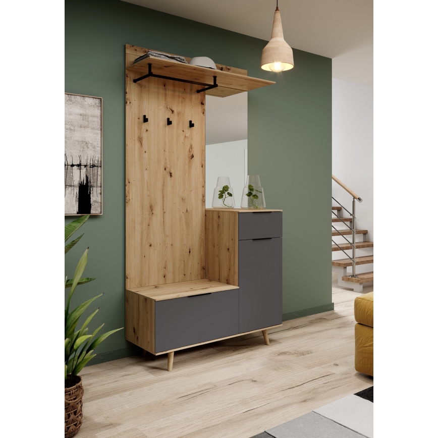 Entrémøbel med spejl SVEN, brun/grafit