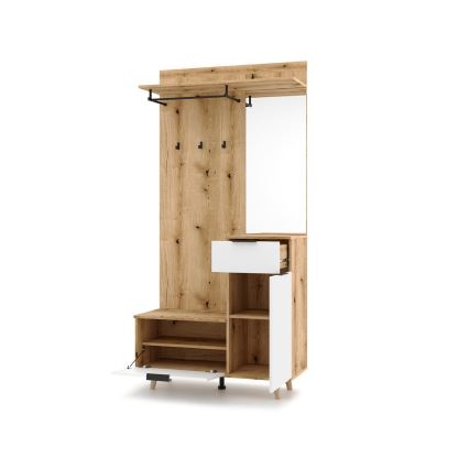 Entrémøbel med spejl SVEN, brun/hvid