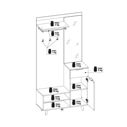 Entrémøbel med spejl SVEN, brun/hvid