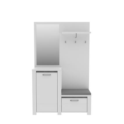 Entrévæg med spejl HIRO hvid/grå