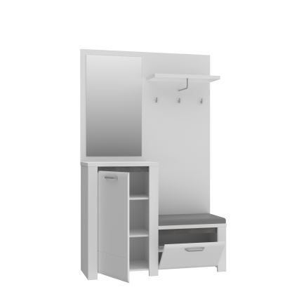 Entrévæg med spejl HIRO hvid/grå