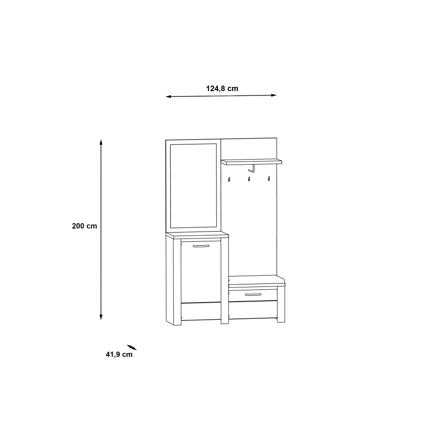 Entrévæg med spejl HIRO hvid/grå