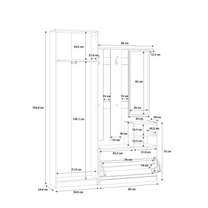 Entrévæg med spejl KAVI, artisan-eg