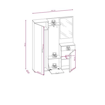 Entrévæg med spejl NOLAN eg artisan/hvid