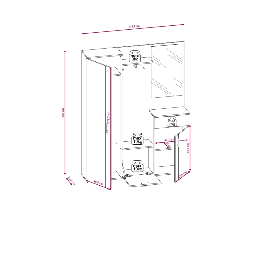 Entrévæg med spejl NOLAN eg artisan/hvid