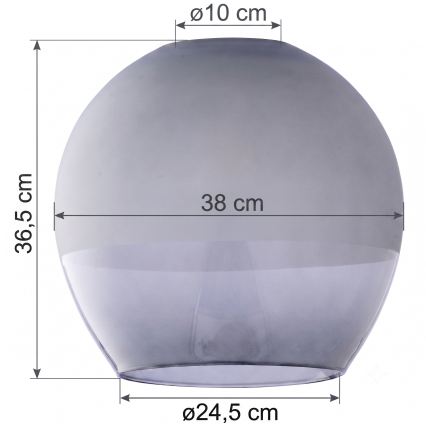 Erstatningsglas til lysekrone KULA E27, Ø 38 cm, røggrå