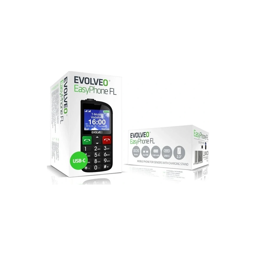 Evolveo - EasyPhone FL, mobiltelefon til ældre, sort
