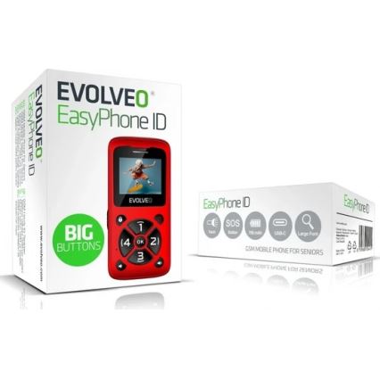 Evolveo - EasyPhone ID mobiltelefon til ældre, rød