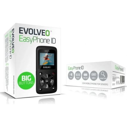 Evolveo - EasyPhone ID, mobiltelefon til ældre, sort