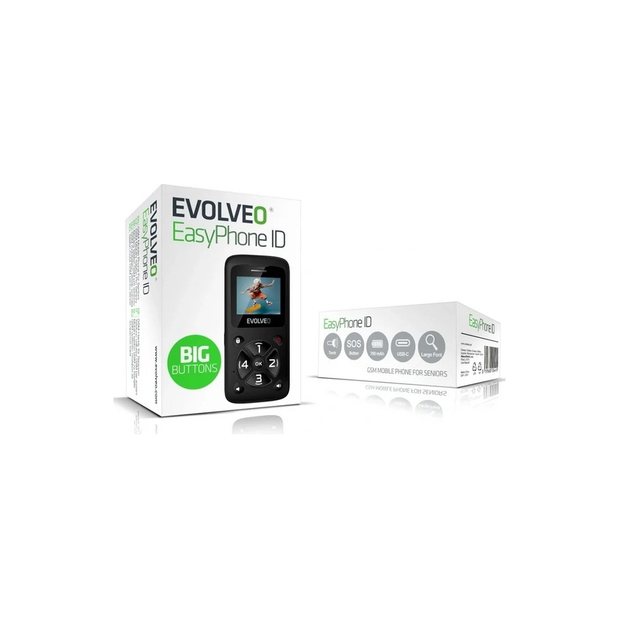 Evolveo - EasyPhone ID, mobiltelefon til ældre, sort