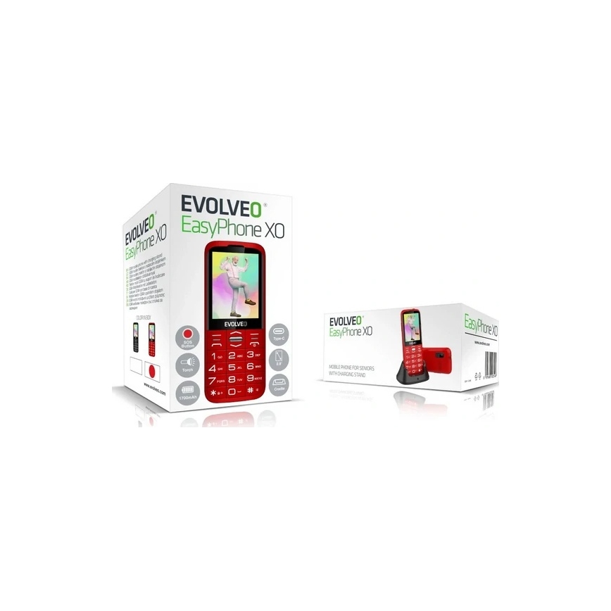 Evolveo - EasyPhone XO, mobiltelefon til seniorer, rød