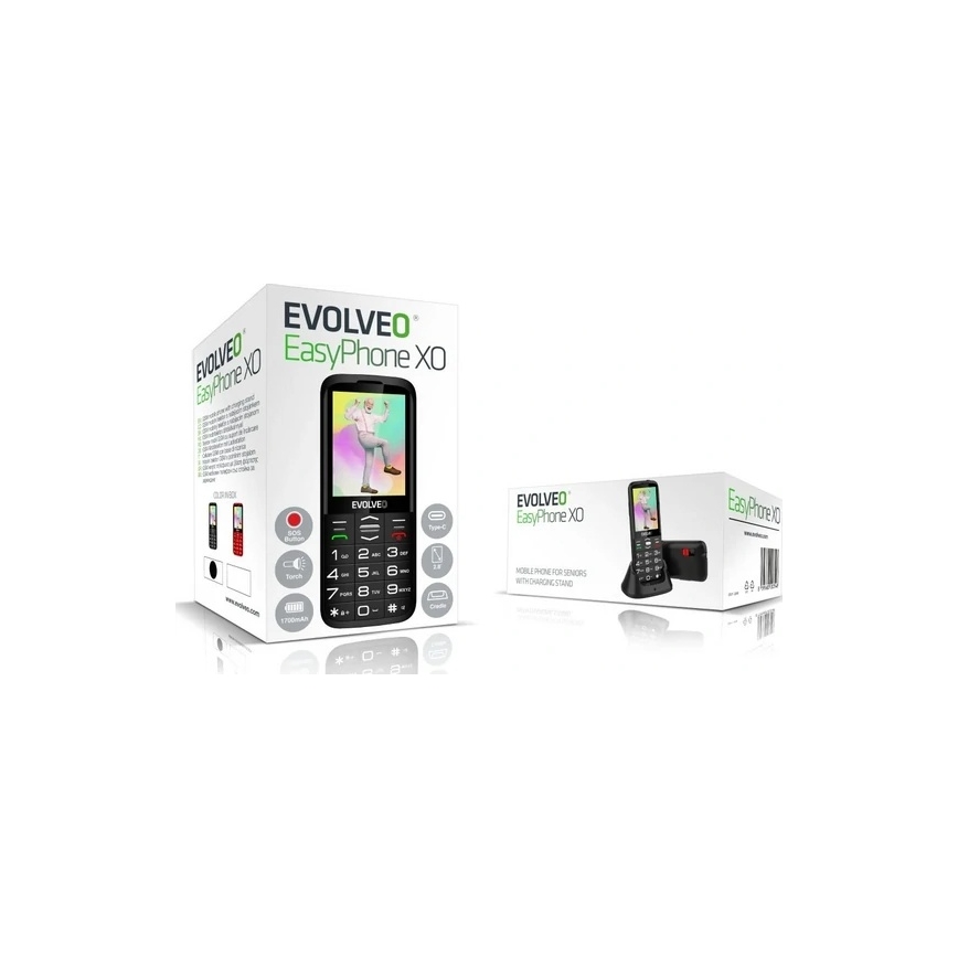 Evolveo - EasyPhone XO, mobiltelefon til ældre, sort