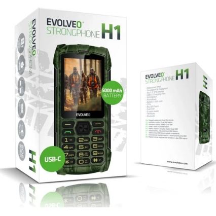 Evolveo - StrongPhone H1 vandtæt Dual-SIM-telefon i jagtkamuflage