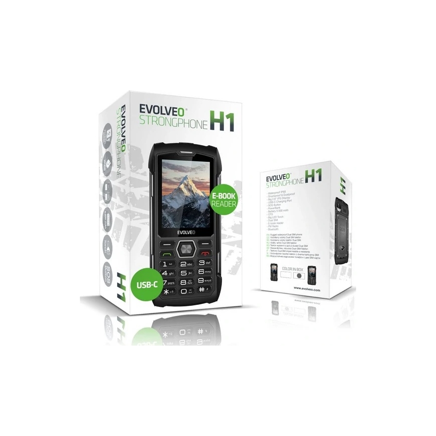 Evolveo - StrongPhone H1, vandtæt Dual-SIM-telefon, sort-sølv