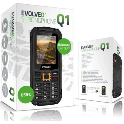 Evolveo - StrongPhone Q1, vandtæt Dual-SIM-telefon, sort-orange