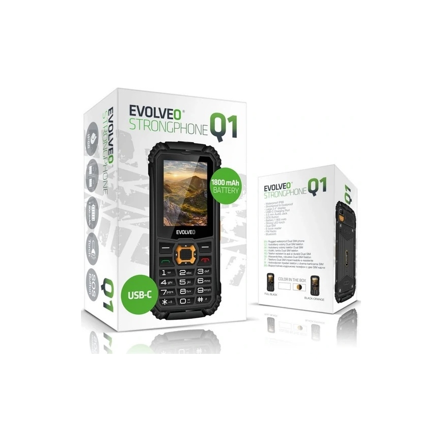 Evolveo - StrongPhone Q1, vandtæt Dual-SIM-telefon, sort-orange