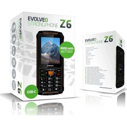 Evolveo - StrongPhone Z6, vandtæt Dual SIM telefon, sort - orange