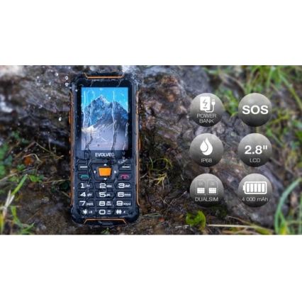 Evolveo - StrongPhone Z6, vandtæt Dual SIM telefon, sort - orange