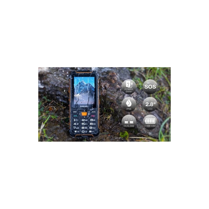Evolveo - StrongPhone Z6, vandtæt Dual SIM telefon, sort - orange