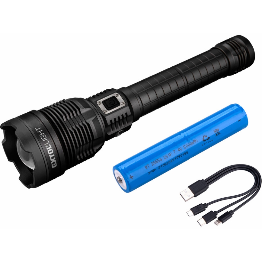 Extol - Genopladelig LED lommelygte m. powerbank dæmpbar LED/60W/10000 mAh 8000 lm IPX4 sort