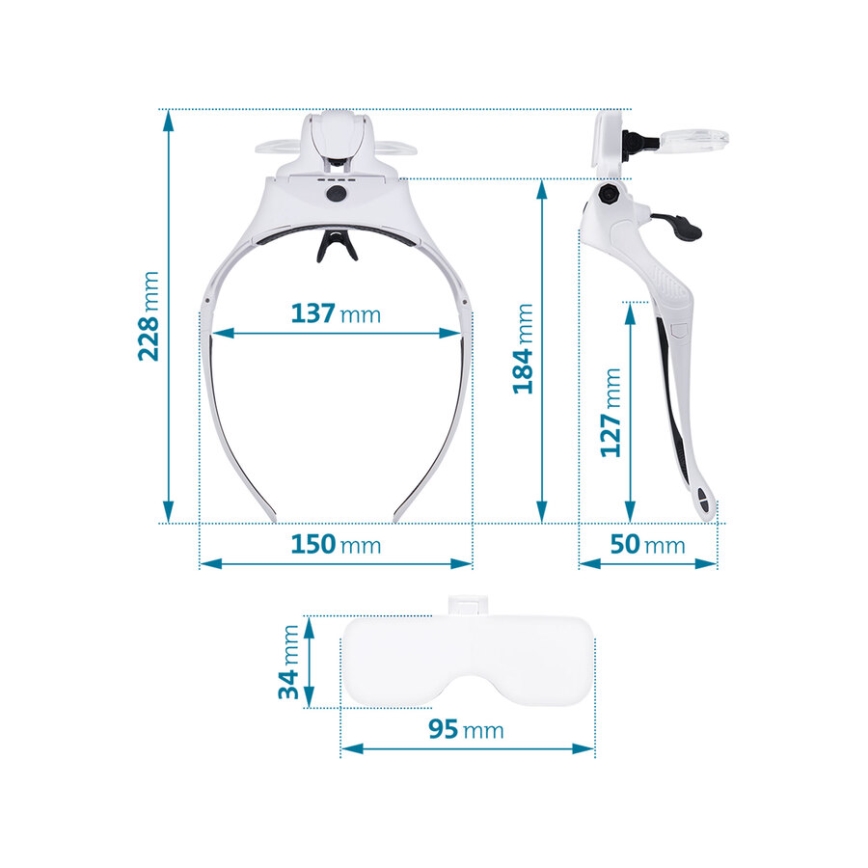 Extol - Genopladelige briller med forstørrelseslinser og LED-belysning/300 mAh