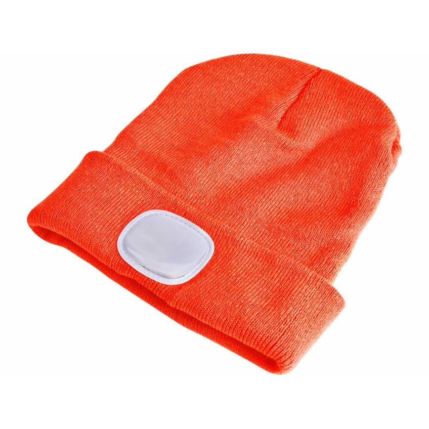 Extol - Hue med indbygget pandelampe og USB-opladning (250 mAh), neonorange, str. UNI