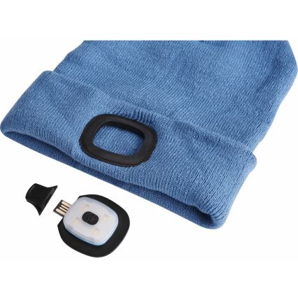 Extol - Hue med indbygget pandelampe og USB-opladning, 300 mAh, blå, str. UNI