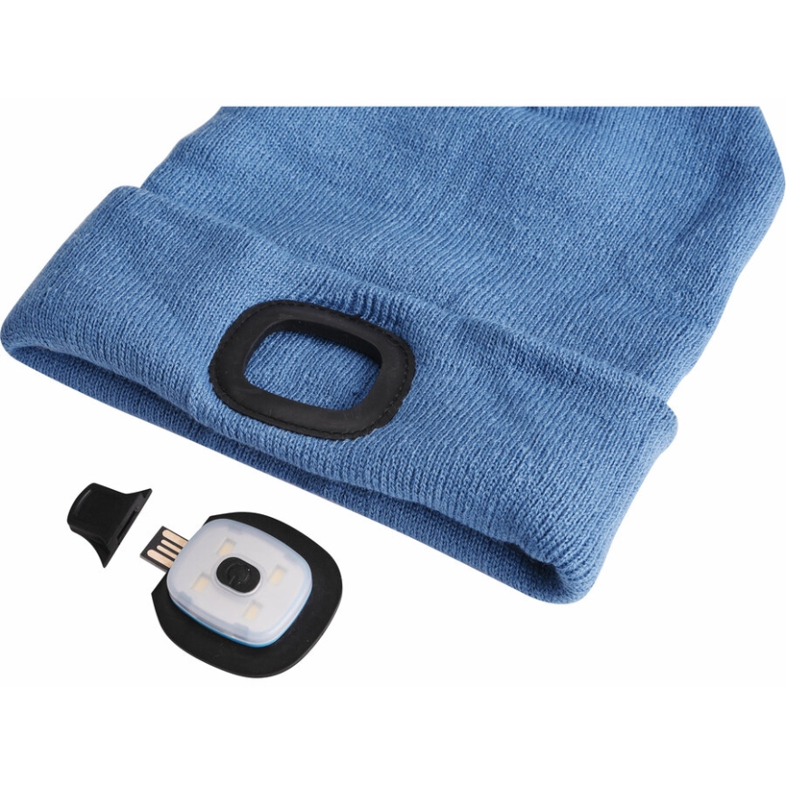 Extol - Hue med indbygget pandelampe og USB-opladning, 300 mAh, blå, str. UNI