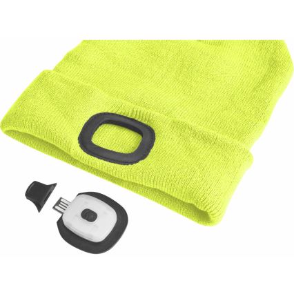 Extol - Hue med indbygget pandelampe og USB-opladning, 300 mAh, neongul, one size