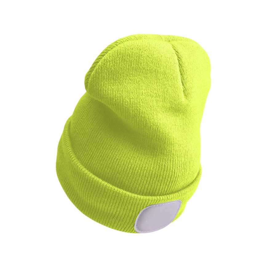 Extol - Hue med indbygget pandelampe og USB-opladning, 300 mAh, neongul, one size